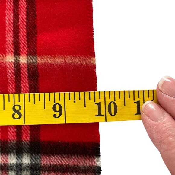 Mens Cashmink Red Plaid Scarf Germany Fringe Long - Picture 8 of 9